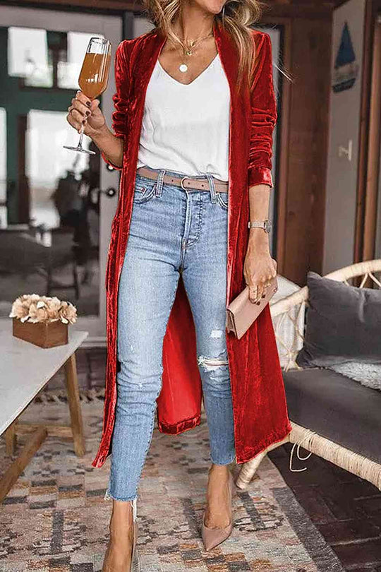 Heidi-Mode | Offene Front Lange Strickjacke mit Taschen