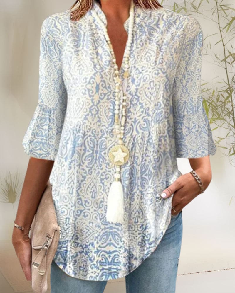 Bluse mit 3/4-Ärmeln und Blumendruck