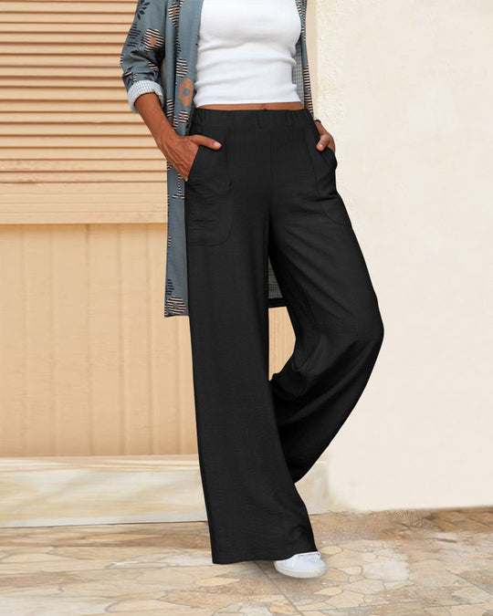 Pantalon uni taille haute