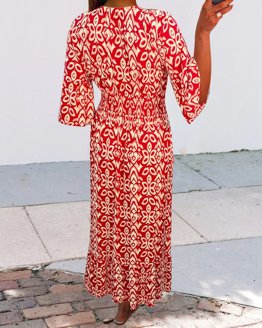 Heidi-Mode | Rotes Bedrucktes Maxikleid