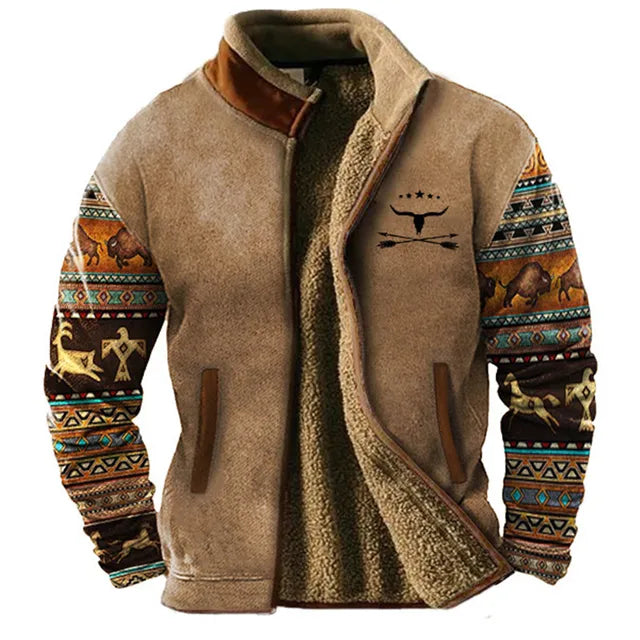Heidi-Mode | Grafische Fleece-Herrenjacke mit Reißverschluss Casual und Komfortabel
