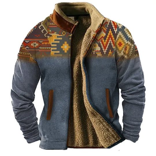 Heidi-Mode | Grafische Fleece-Herrenjacke mit Reißverschluss Casual und Komfortabel