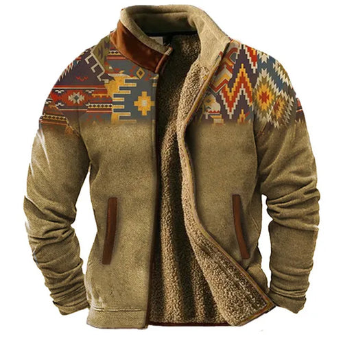 Heidi-Mode | Grafische Fleece-Herrenjacke mit Reißverschluss Casual und Komfortabel