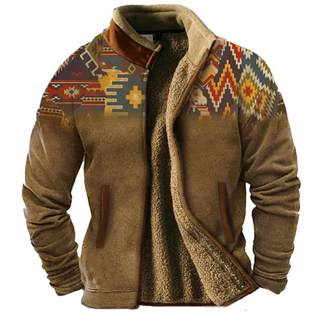 Heidi-Mode | Grafische Fleece-Herrenjacke mit Reißverschluss Casual und Komfortabel
