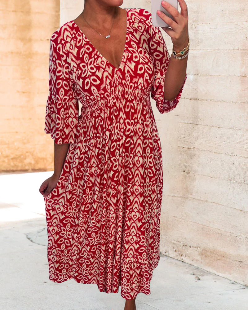 Heidi-Mode | Rotes Bedrucktes Maxikleid