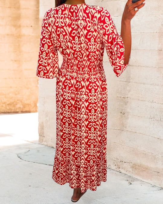 Heidi-Mode | Rotes Bedrucktes Maxikleid