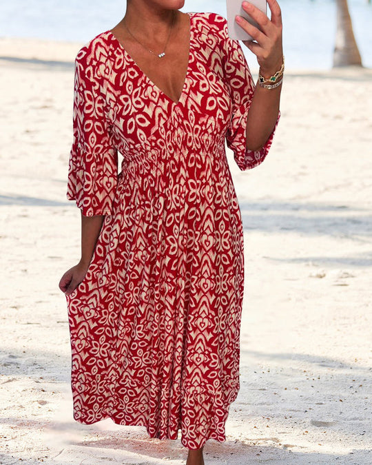 Heidi-Mode | Rotes Bedrucktes Maxikleid