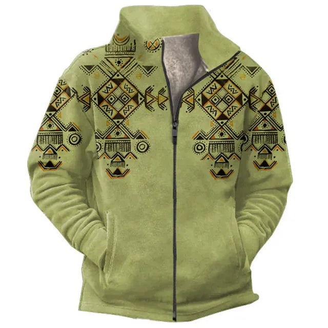 Heidi-Mode | Grafische Fleece-Herrenjacke mit Reißverschluss Casual und Komfortabel