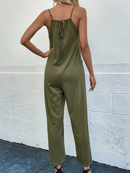Heidi-Mode | mit Taschen Spaghetti-Träger Weit Bein Jumpsuit