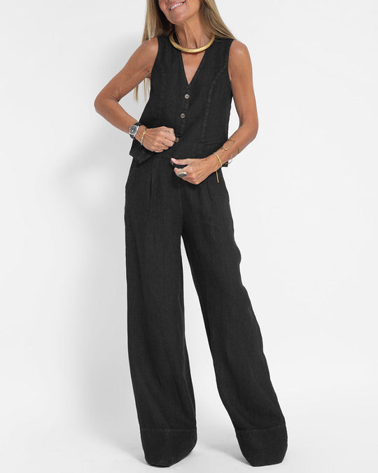 Heidi-Mode | Einfach, Elegant Set Bestehend aus Leinenweste und Breiten Hosen