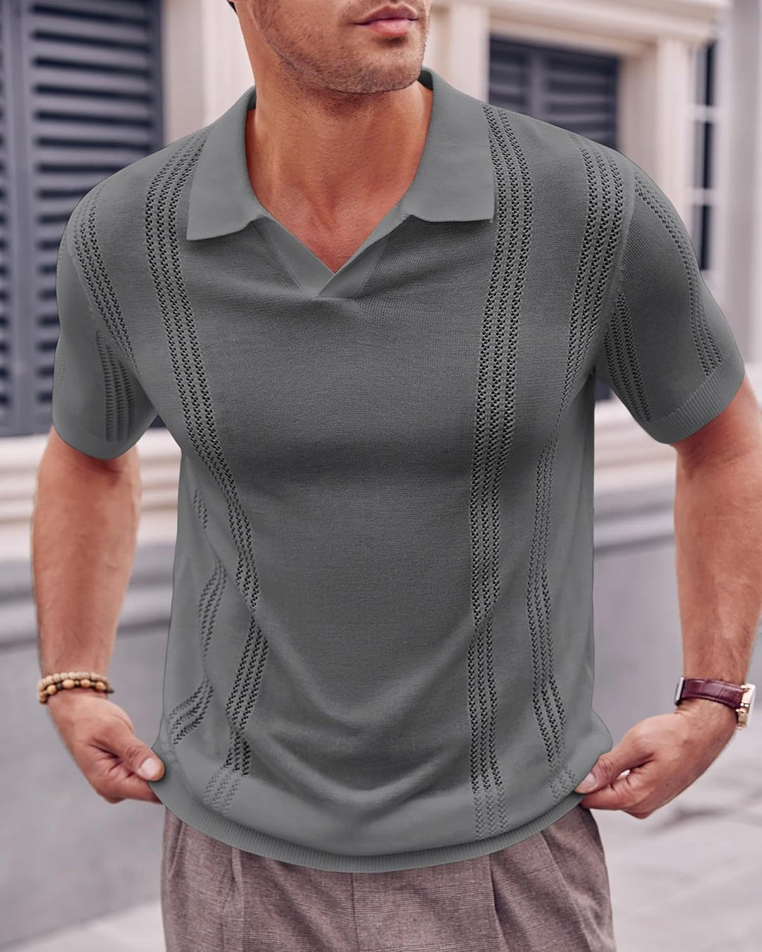 Heidi Mode | Hohles POLO-Shirt mit V-Ausschnitt