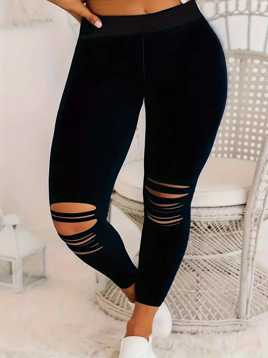 Einfarbige, zerrissene Leggings