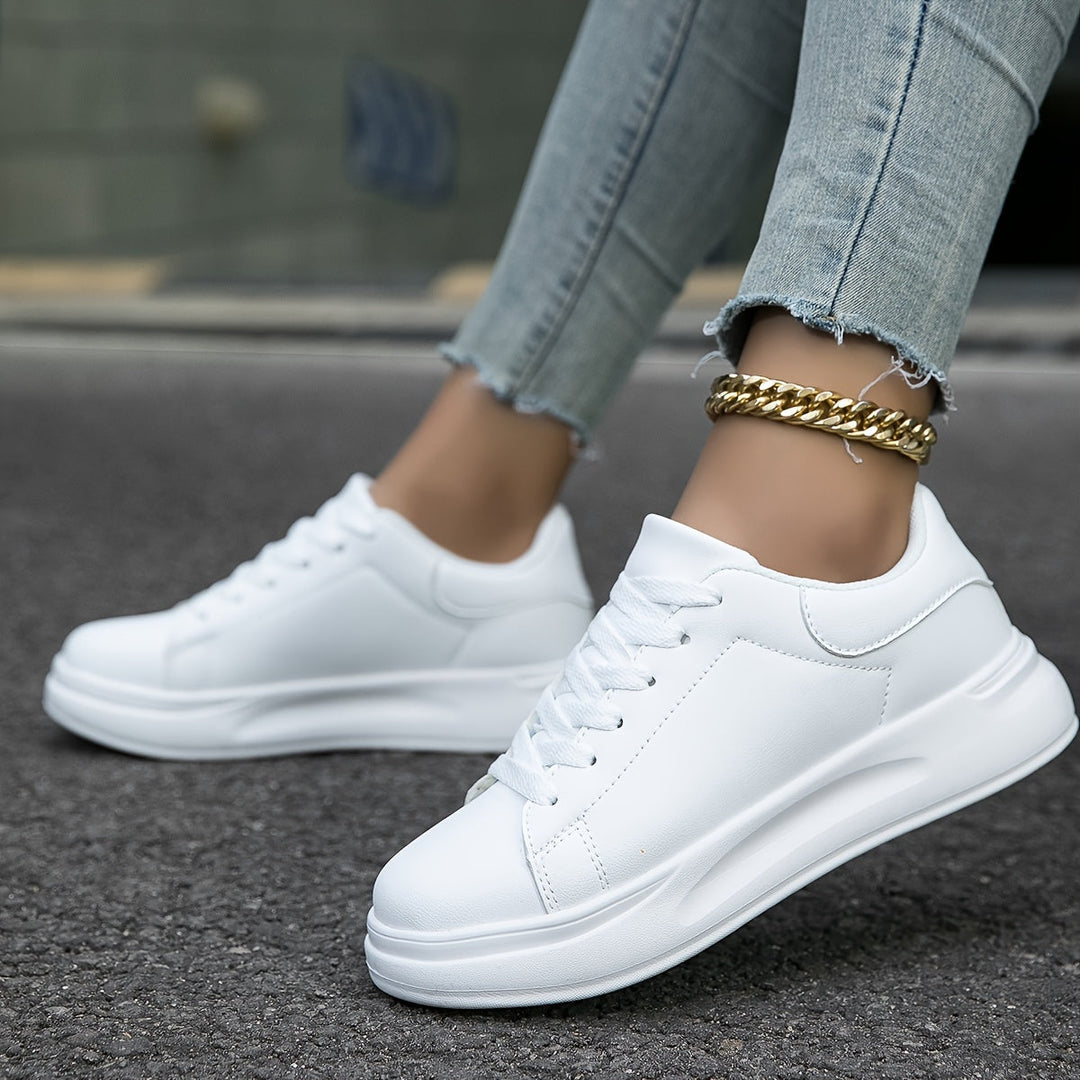 Heidi-Mode | Saubere Weiße Ledersneaker Für Damen, Weiß