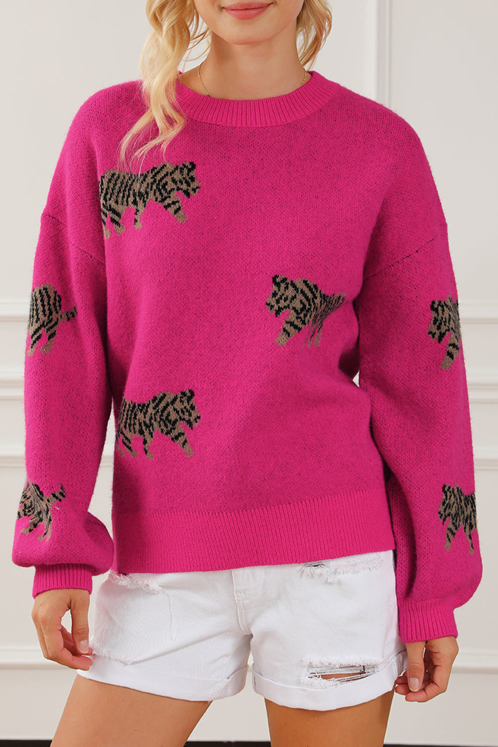 Rot Fierce Animal Pattern Casual Pullover Gestrickt