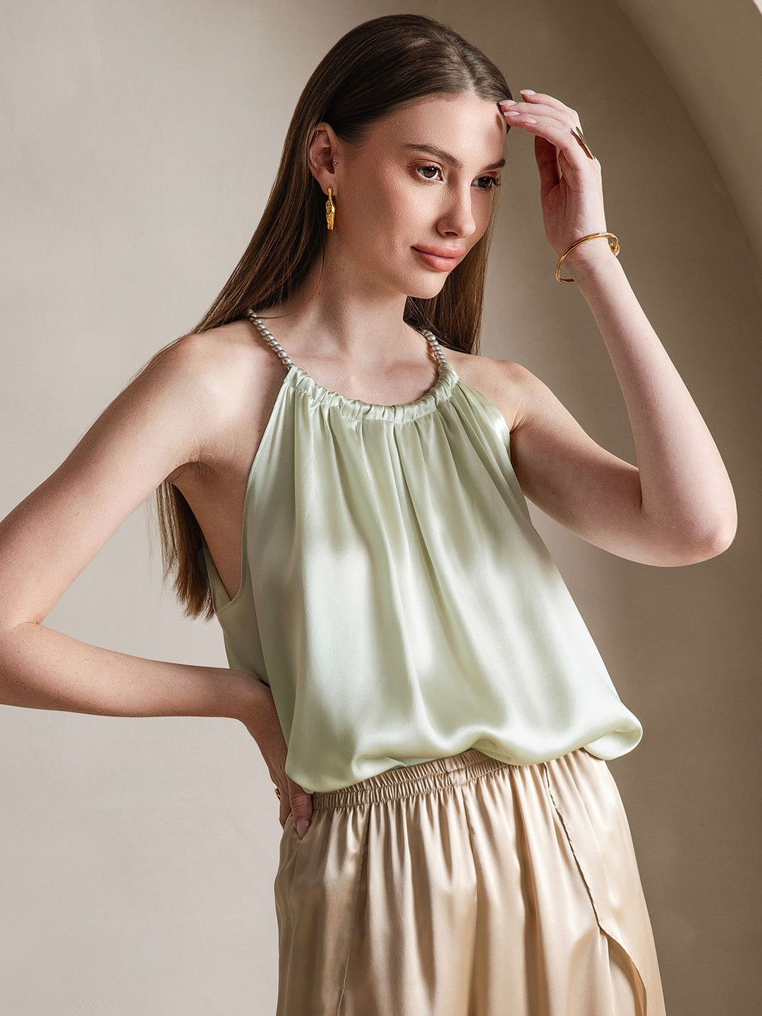 Heidi-Mode | Seiden Perlenknoten Hals Tanktop
