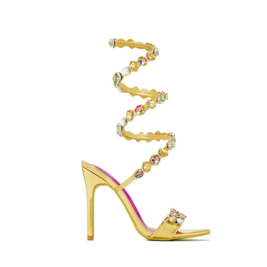 Heidi-Mode | Sandalen met 11 cm hak, ronde neus, klein satijnen oppervlak