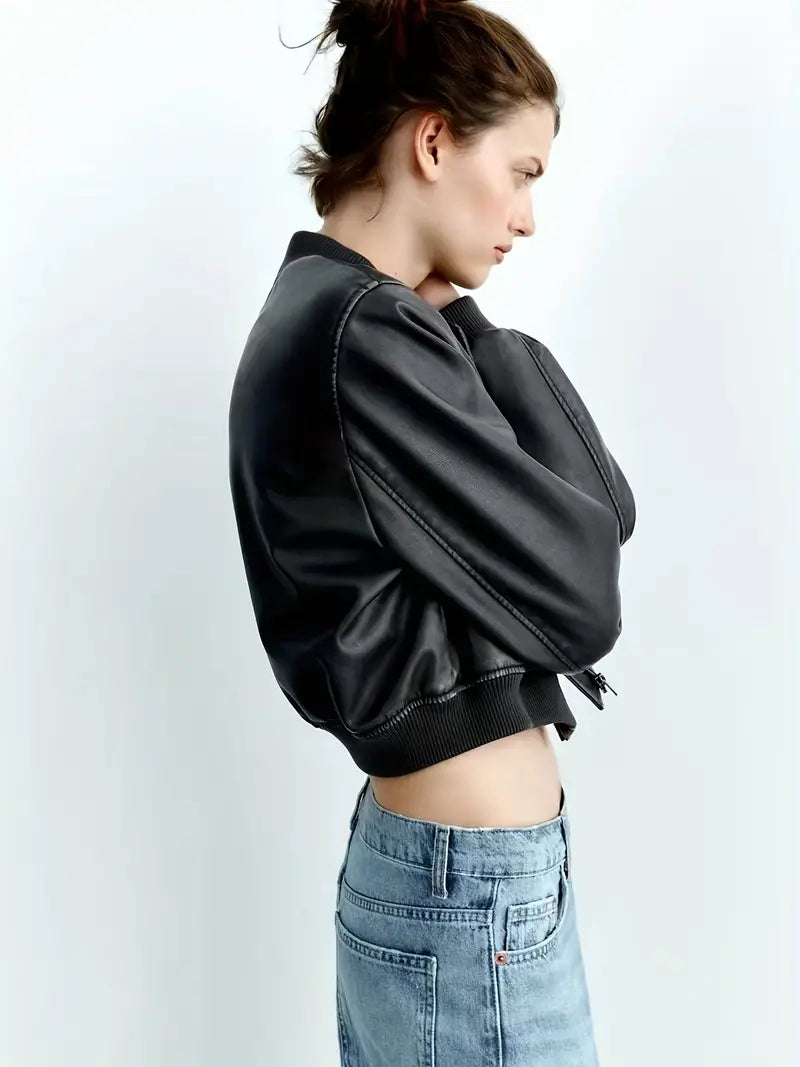 Bomber Crop-Lederjacke