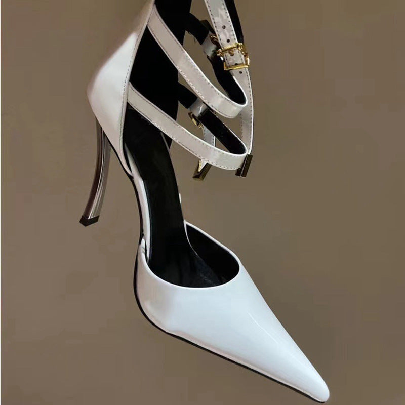 Heidi-Mode | Damenmode Spitz Patentreisen Flache Feine High-Heels Sandalen