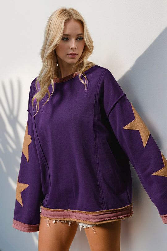 Heidi-Mode | Double Take Star Patches Langarm Sweatshirt