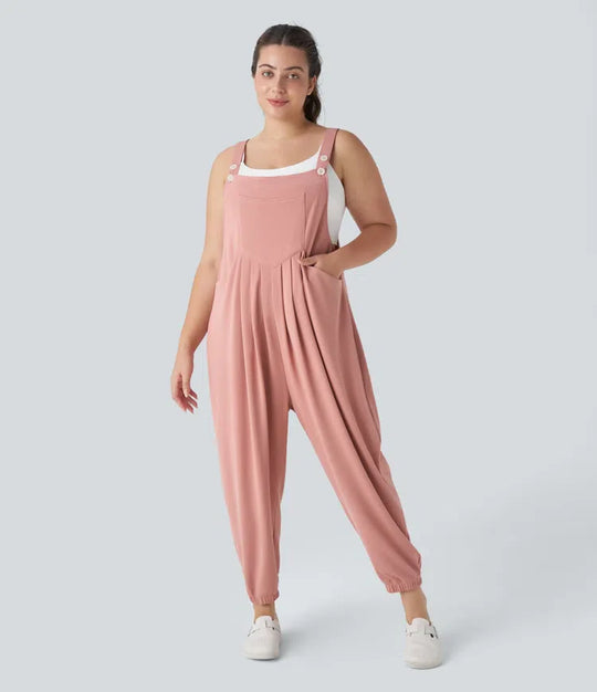 jumpsuit Mit Verstellbarem Gürtel Und Knöpfen, Mehreren Taschen Und Waffelmuster