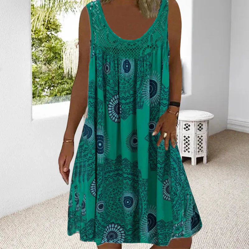 Heidi-Mode | Ärmelloses Kleid mit Lebendigem Boho-Print