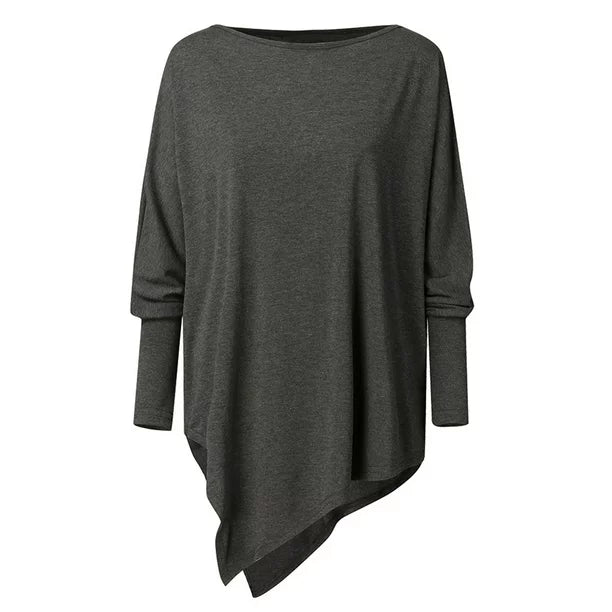 Heidi-Mode | Top Asymmetrisch Schwarz Langarm Tunika