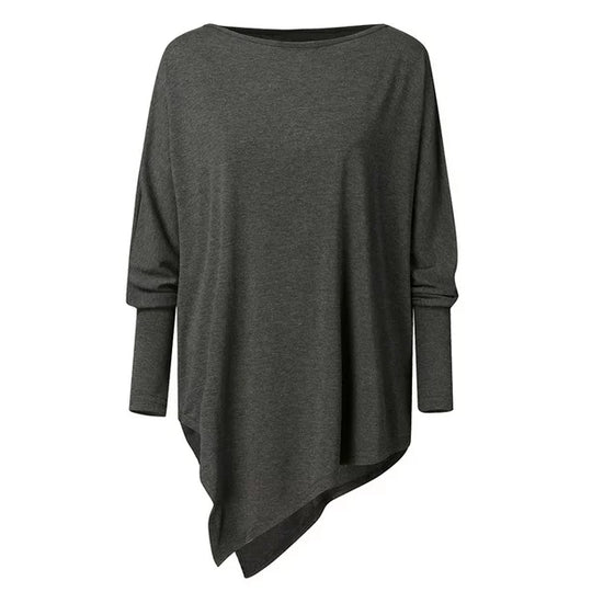 Heidi-Mode | Top Asymmetrisch Schwarz Langarm Tunika