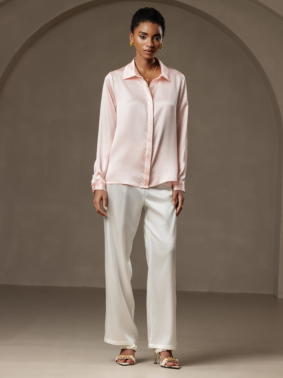 Heidi-Mode | Damen Klassische Seide Langarmshirt