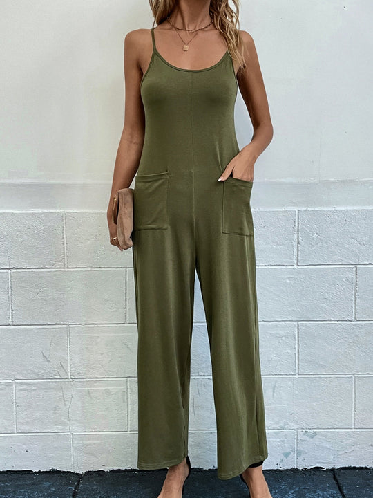 Heidi-Mode | mit Taschen Spaghetti-Träger Weit Bein Jumpsuit