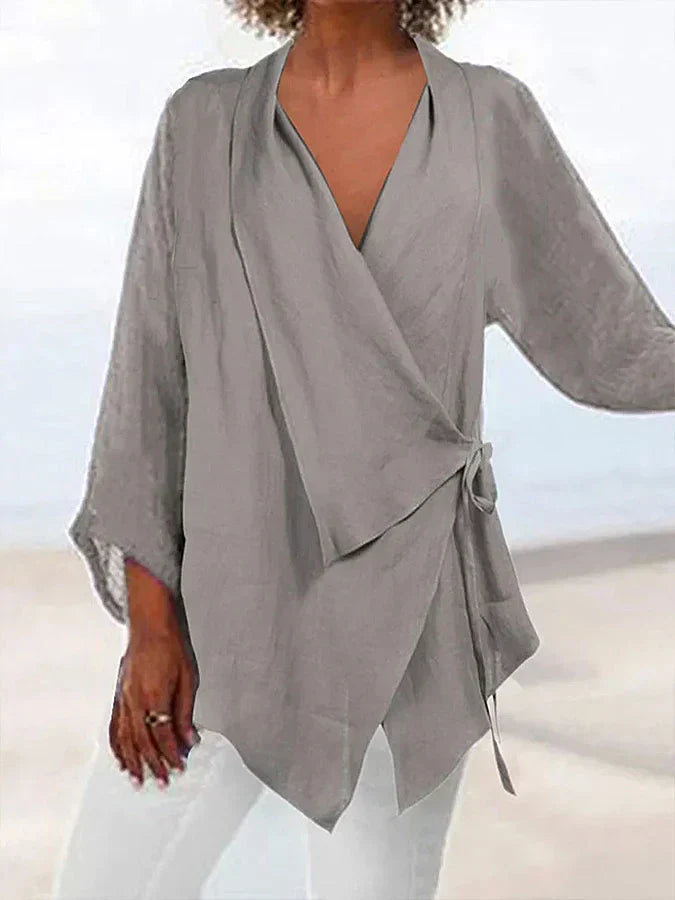 Heidi-Mode | Bluse Baumwolle-Leinen Wickelbluse mit Schleife