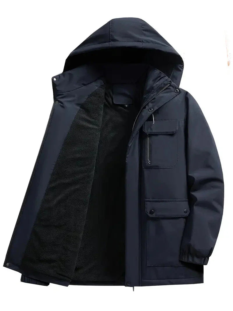 Heidi-Mode - warme Winterjacke für Herren - lässige Fleecejacke mit mehreren Taschen und Kapuze