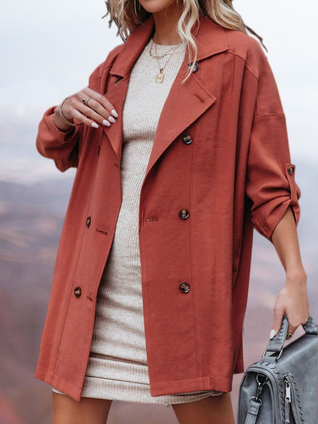 Heidi-Mode | Damen Mäntel Klappe Doppelreihig Tasche Trenchcoats