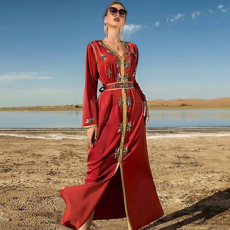 Heidi-Mode | Eid Kleid Arab Dubai Handgenäht Rhinestone Kaftan Kleid für Damen