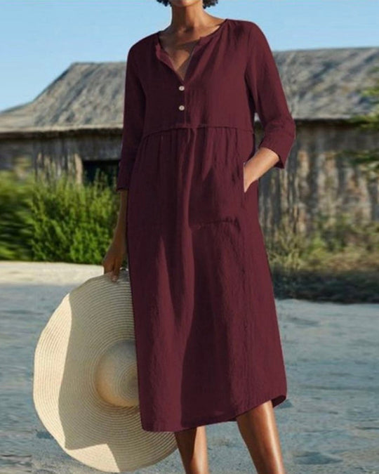 Summer Midi-Kleid mit luftiger Baumwollstoff und elegante Knopfleiste