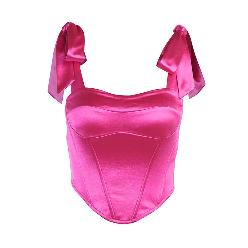 Valentine | Satin Korsett Rückenfreies Top mit Spitze