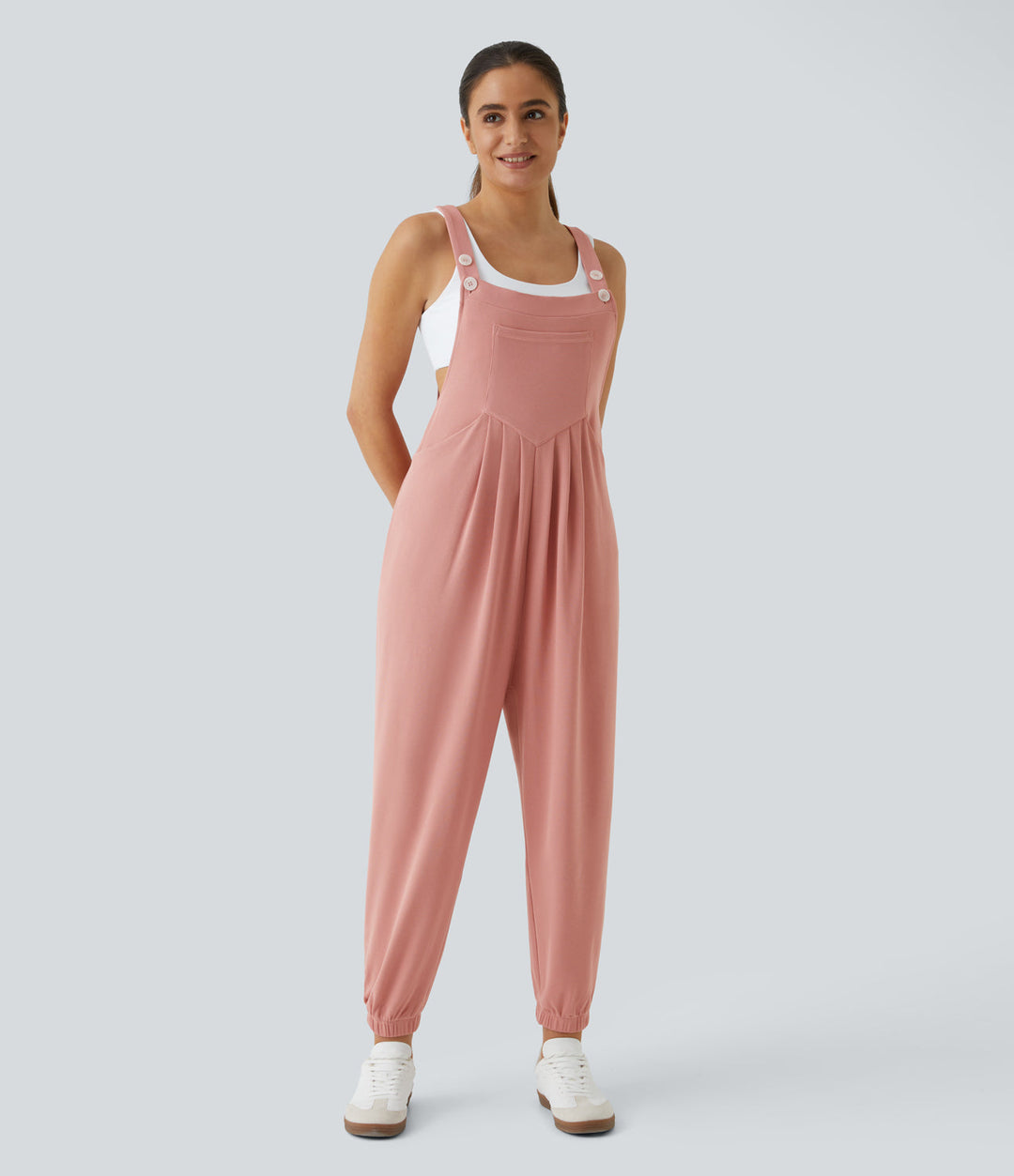 jumpsuit Mit Verstellbarem Gürtel Und Knöpfen, Mehreren Taschen Und Waffelmuster