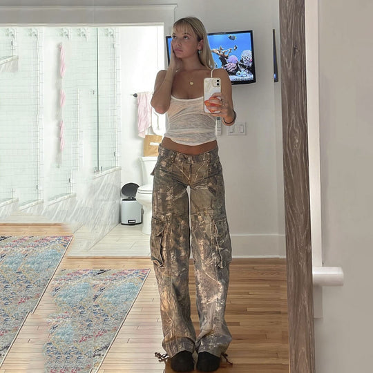 Heidi-Mode | Leichte Camouflage Cargo-Hosen mit Taschen für Den Sommer
