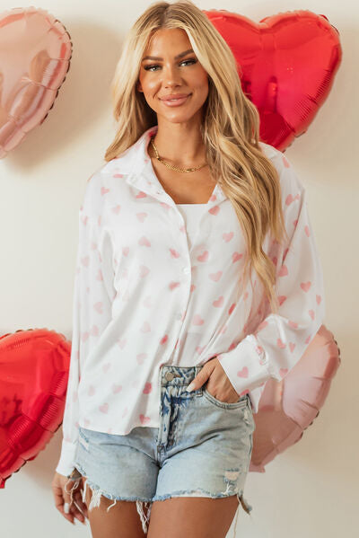 Heidi-Mode | Herzdruck Kragen Long Sleeve Shirt