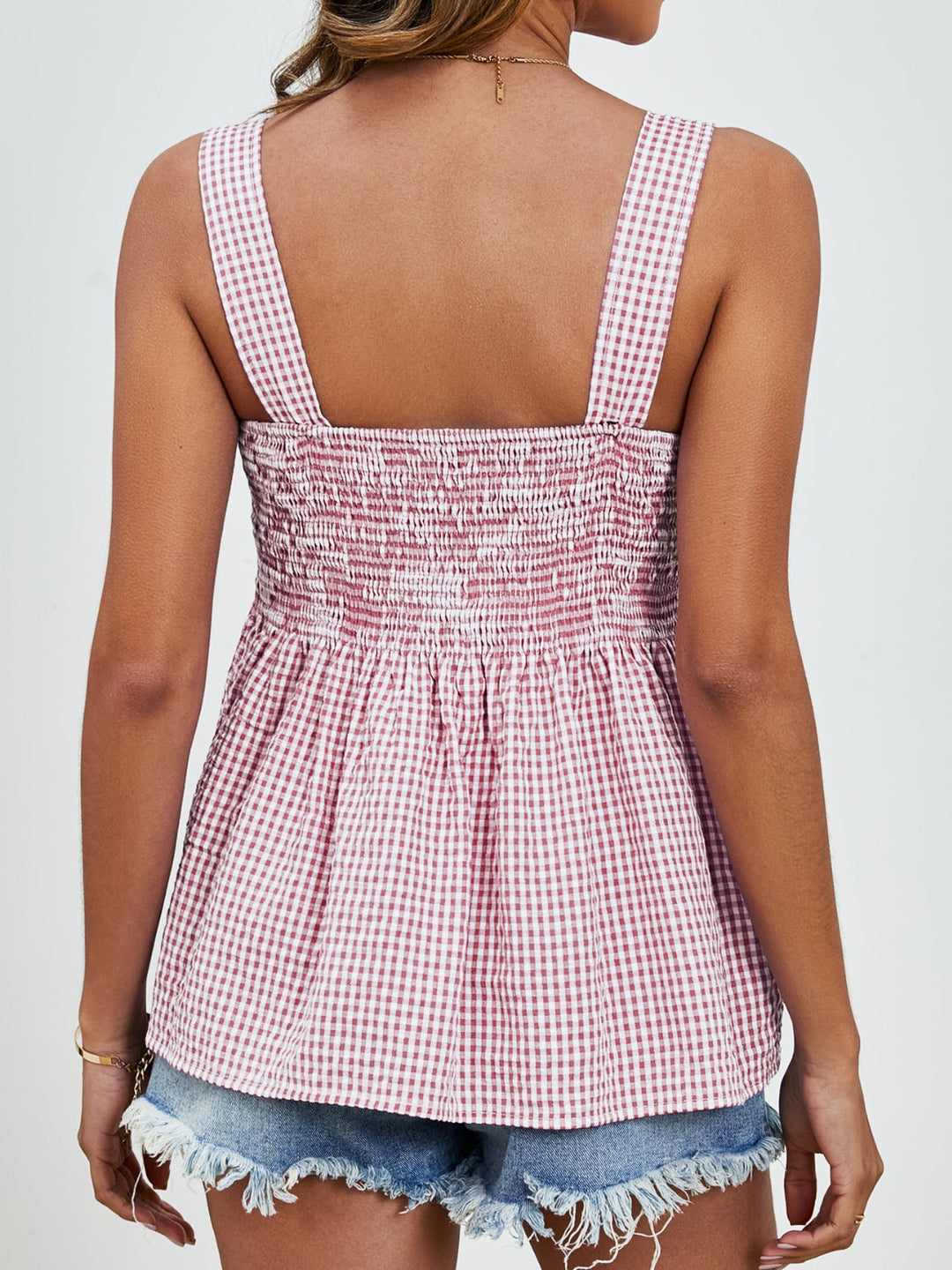 Heidi-Mode | Geraffte Karos Quadrat-Ausschnitt Tanktop