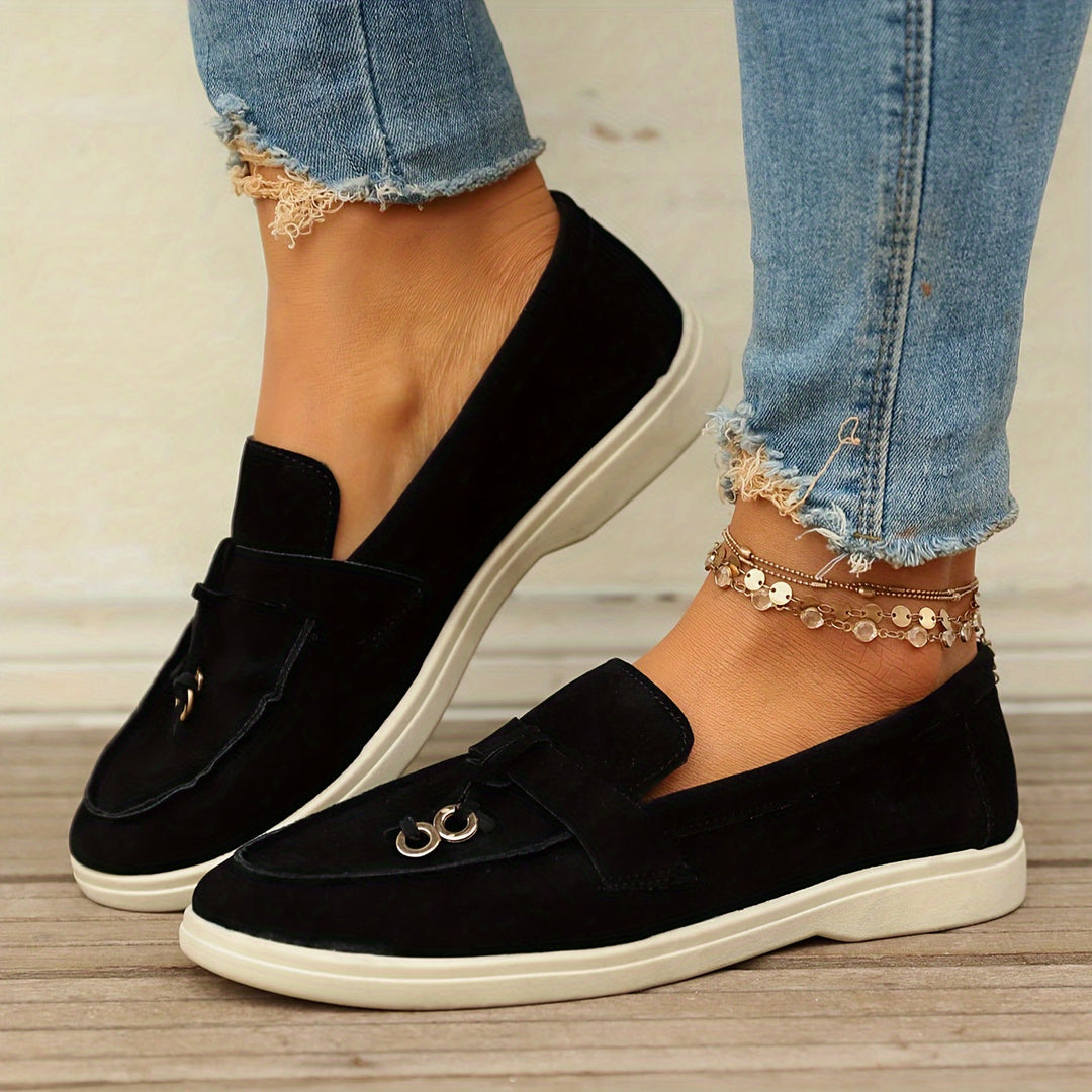 Heidi-Mode | Damen Mokassins mit Fransen und Eisenring, Slip-On Schuhe mit Rundem Zehen