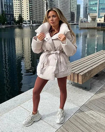 Heidi-Mode | jack mit Gürtel für Damen - warmer brauner Jacke mit oversized Kragen