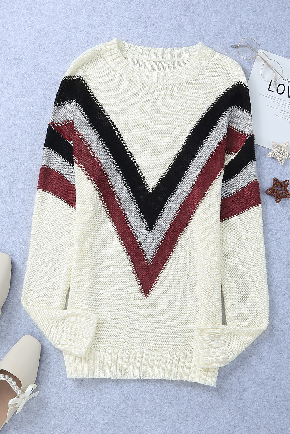 Chevron Striped Drop Shoulder Pullover