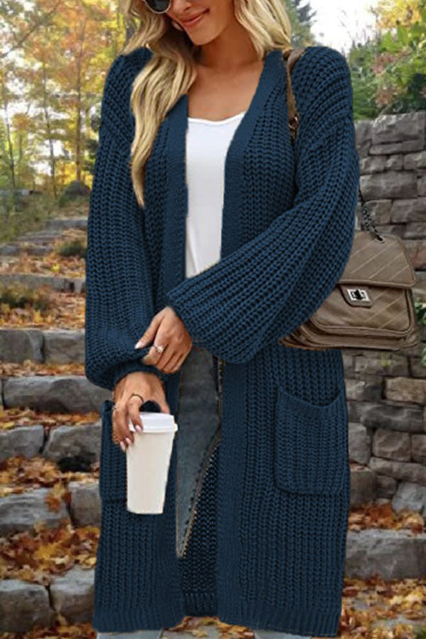 Heidi-Mode | Länge Locker Oversized Doppelte Tasche Cardigan Sweater Jacke