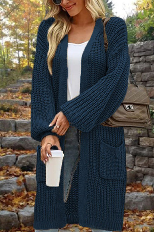 Heidi-Mode | Länge Locker Oversized Doppelte Tasche Cardigan Sweater Jacke