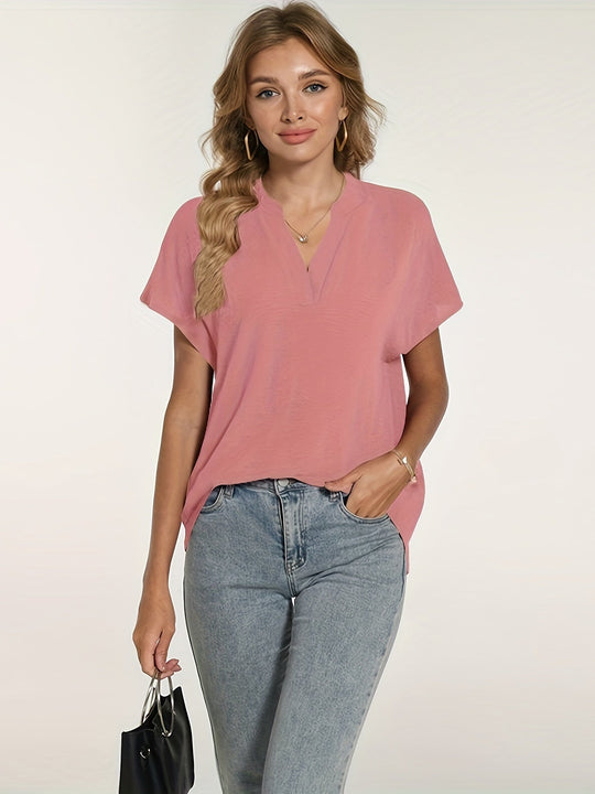 Heidi-Mode | Sommerbluse für Damen Leicht, Kurzarm, Elegant V-Ausschnitt Dekolleté