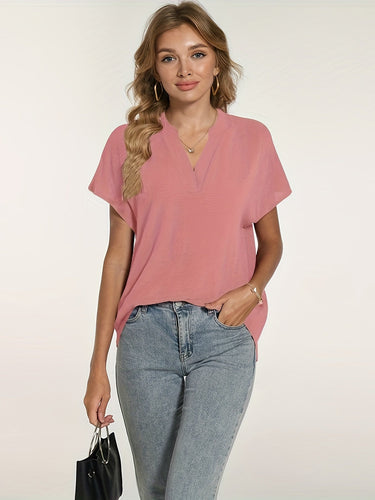 Heidi-Mode | Sommerbluse für Damen Leicht, Kurzarm, Elegant V-Ausschnitt Dekolleté