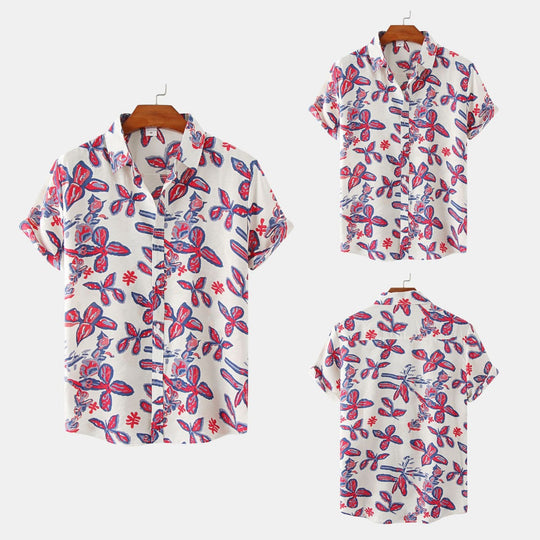 Heidi Mode | Floral kurzärmeliges Blumenhemd Männer