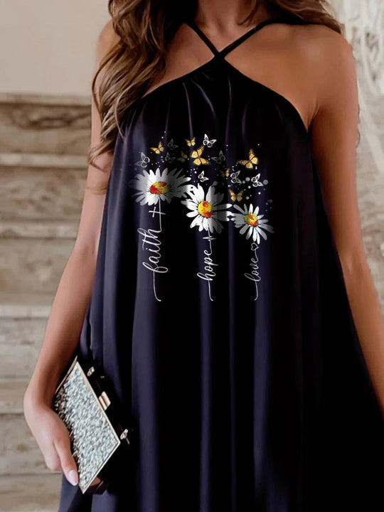 Heidi-Mode | Damen Kleider Print Halter Off Shoulder Ärmellos Kleid