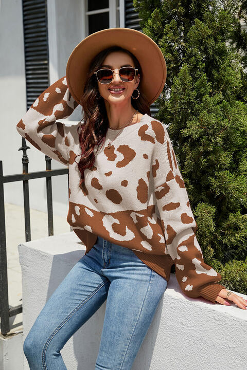 Heidi-Mode | Leopard Drop Shoulder Pullover