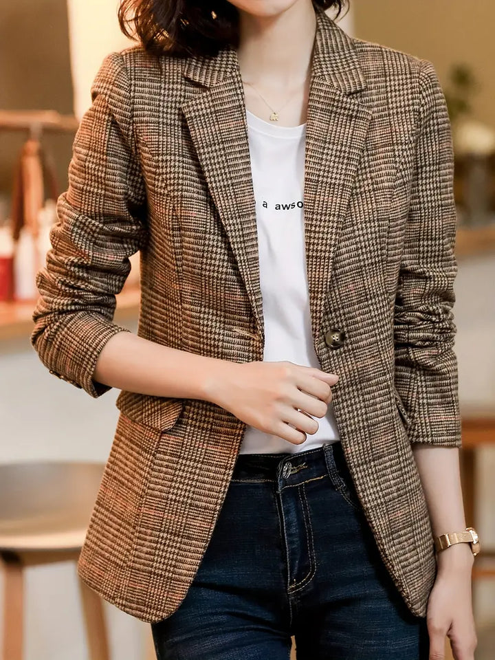 Karierter Blazer mit Revers und einem Knopf